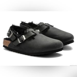 Birkenstock Tokio Shearling Black Oiled Leather 40